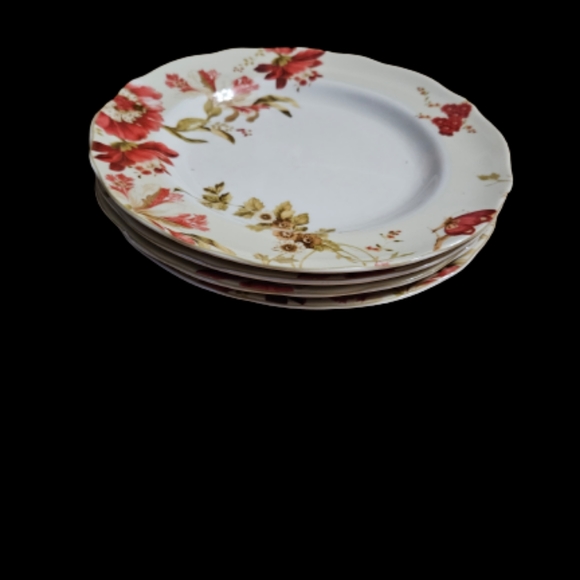 *222 Fifth Summer Botanical Lutece Fleur Rouge Dinner Plates Set of 4 - Picture 2 of 3